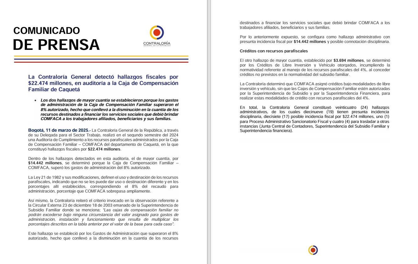 Irregularidades Fiscales en la Caja de Compensación Familiar de Caquetá